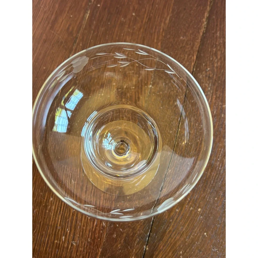 Princess House Heritage Etched Floral Margarita Glass Crystal Stemware‎ 7 inch